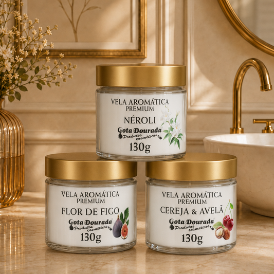 Trio de Velas Premium - Néroli, Flore de Figo e Cereja com Avelã