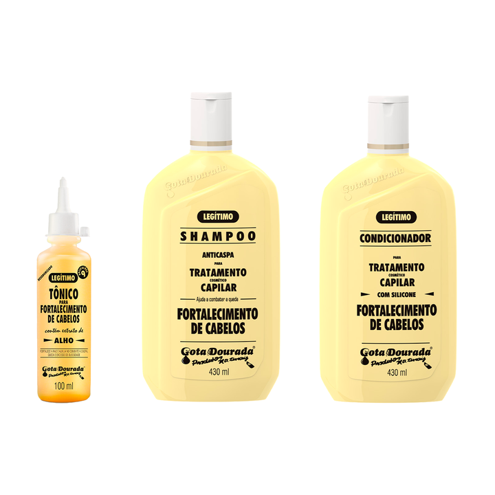 Kit Fortalecimento Tradicional Gota Dourada Shampoo + Condicionador 430ml + Tônico 100ml