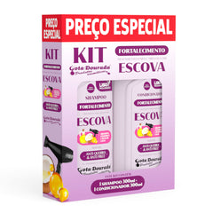 Kit Fortalecimento Escova Gota Dourada Shampoo 300ml + Condicionador 300ml