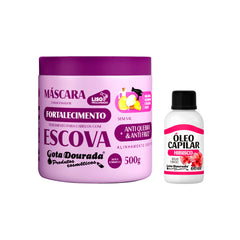 Kit Máscara Cabelos Com Escova 500g + Óleo de Hibisco Gota Dourada
