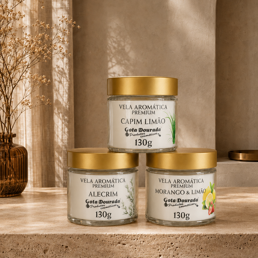 Trio de Velas Premium - Capim Limão, Alecrim e Morango com Limão