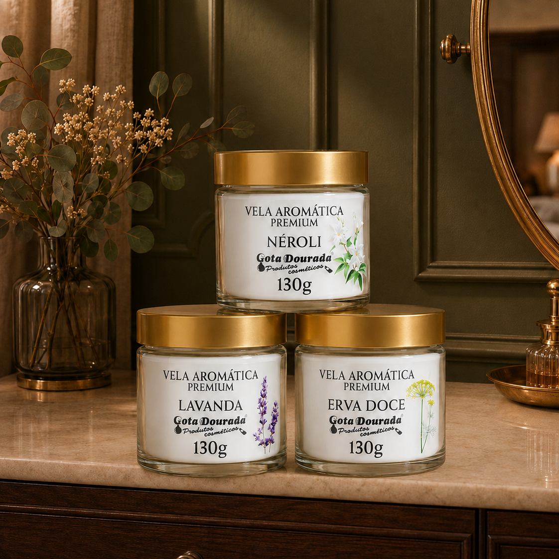 Trio de Velas Premium - Lavanda , Néroli e Erva Doce