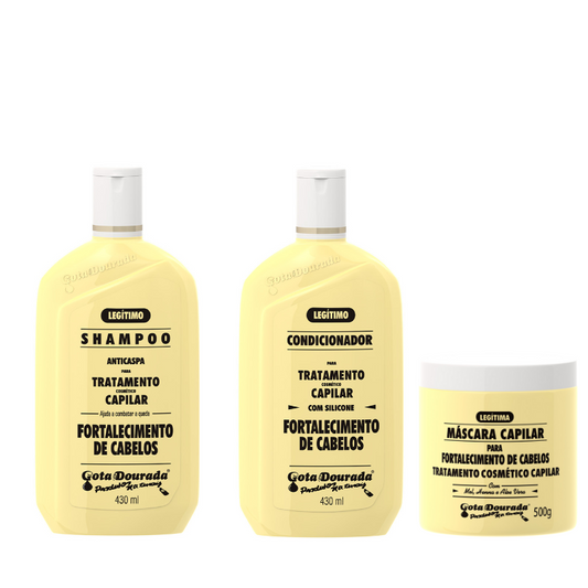 Kit Fortalecimento Tradicional Gota Dourada Shampoo + Condicionador 430ml + Máscara Capilar 500g
