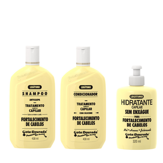 Kit Shampoo 430ml e Condicionador Tradicional 430ml + Creme Fortalecimento 320 ml Gota Dourada