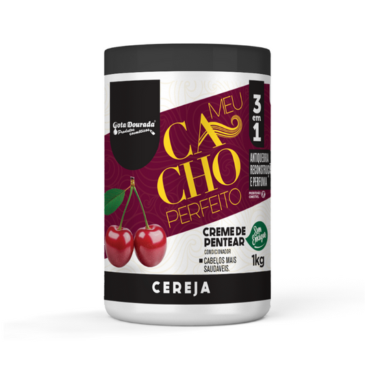Kit Meu Cacho Perfeito Cereja Gota Dourada Shampoo + Condicionador 300ml +Creme de Pentear 1kg