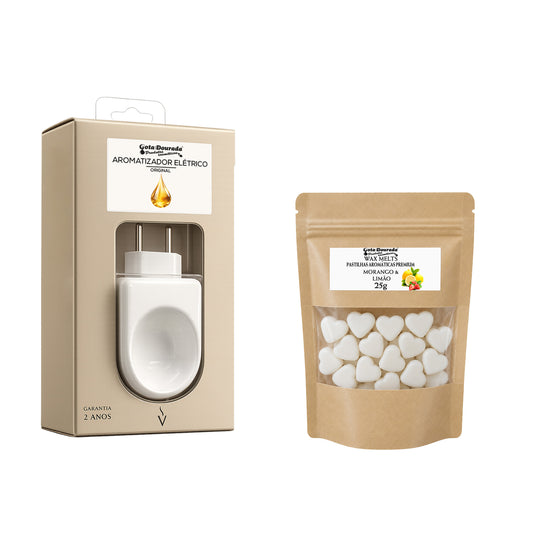 Kit Aromatizador Porcelana + Wax Melt Morango e Limão