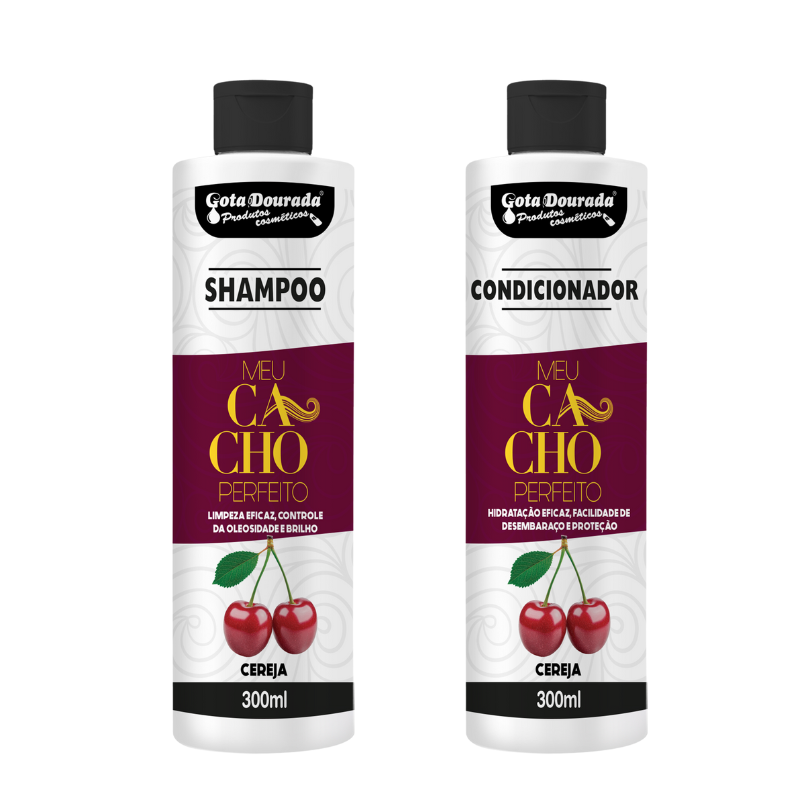 Kit Meu Cacho Perfeito Cereja - Shampoo, Condicionador e Creme de Pentear