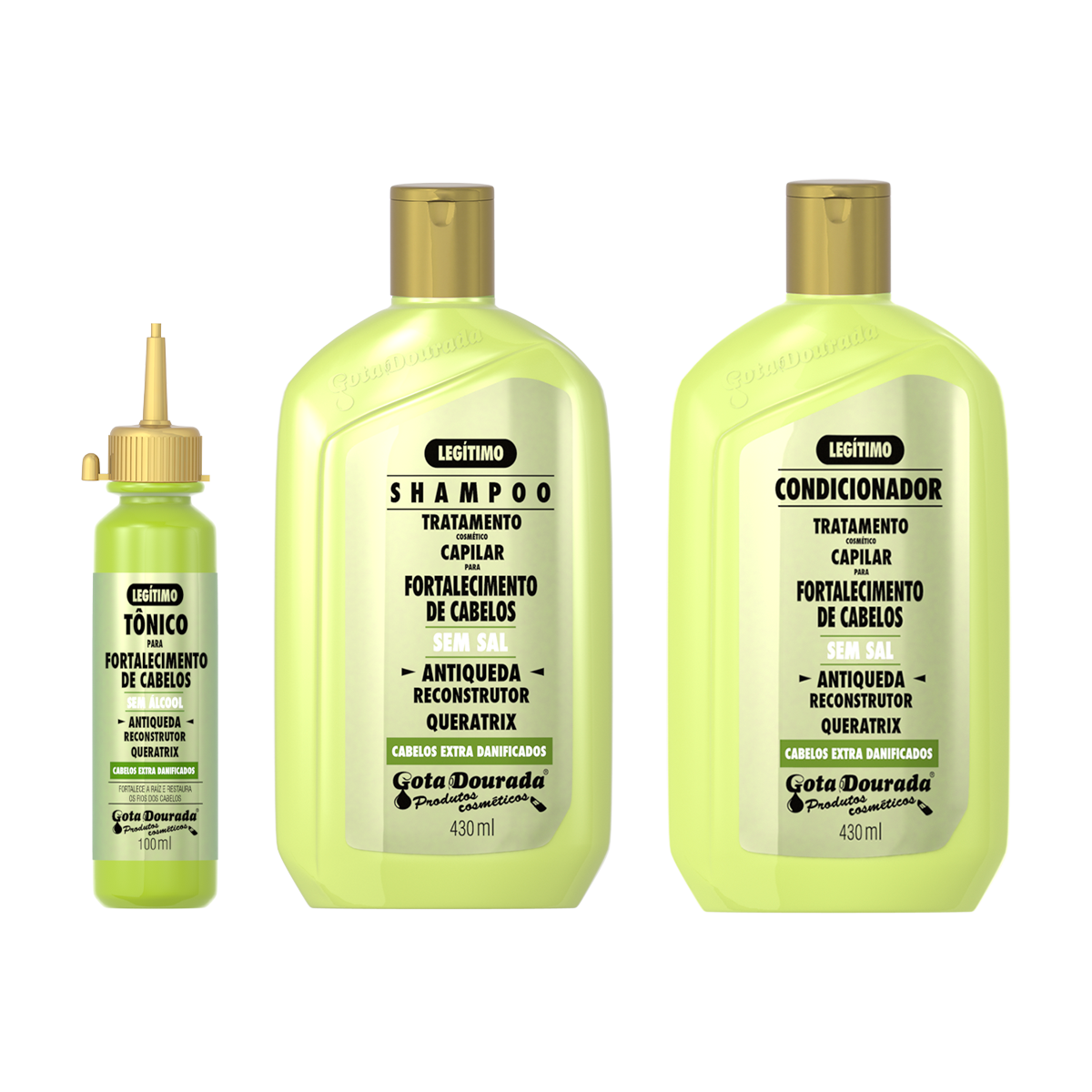 Kit Fortalecimento Antiqueda Gota Dourada Shampoo + Condicionador 430ml + Tônico 100ml