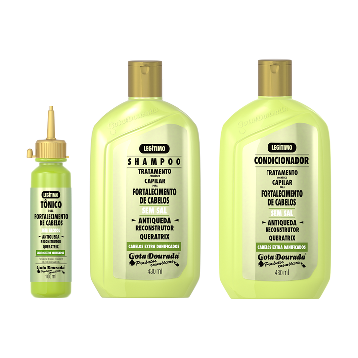 Kit Fortalecimento Antiqueda Gota Dourada Shampoo + Condicionador 430ml + Tônico 100ml