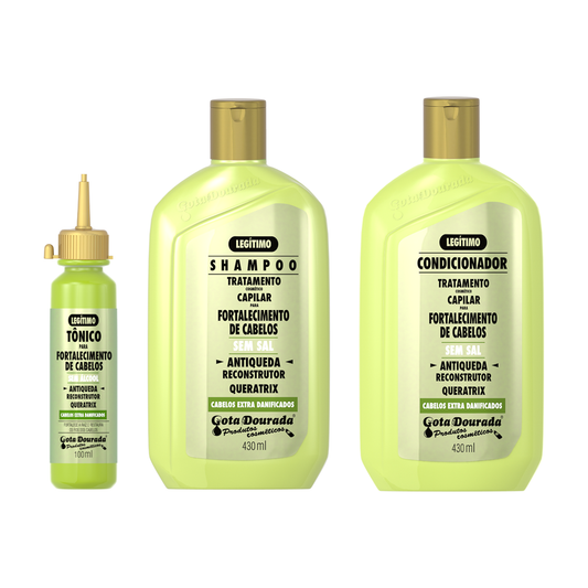 Kit Fortalecimento Antiqueda Gota Dourada Shampoo + Condicionador 430ml + Tônico 100ml