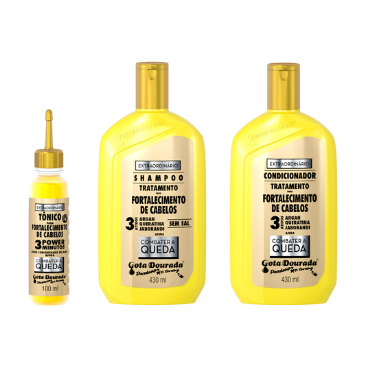 Kit Extraordinário de Combate à Queda Shampoo + Condicionador 430ml + Tônico 100ml Gota Dourada