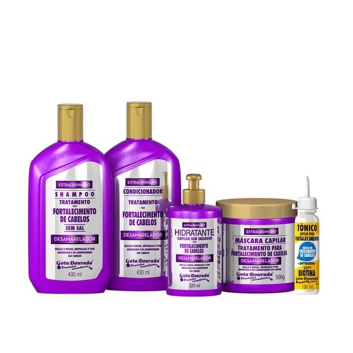 Kit Fortalecimento Desamarelador + Tônico De Biotina Gota Dourada