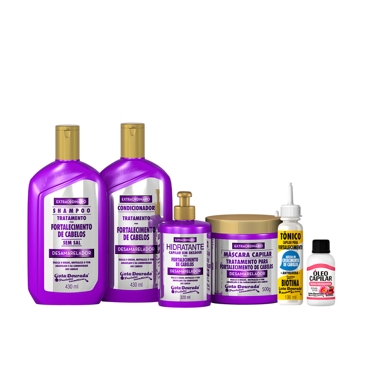 Kit Fortalecimento Desamarelador + Tônico De Biotina + Óleo De Rosa Mosqueta Gota Dourada