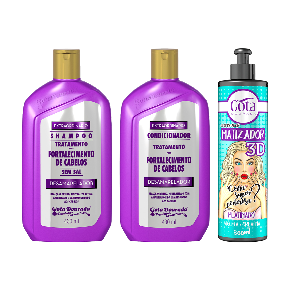 Kit Fortalecimento e Matizador platinado 300ml Gota Dourada