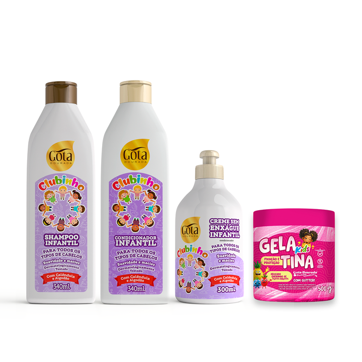 Kit Infantil Clubinho Para Todos os Tipos de Cabelos + Gelatina