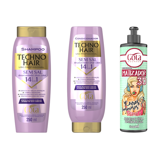 Kit Desamarelador Techno Hair + Matizador Pérola 300ml Gota Dourada