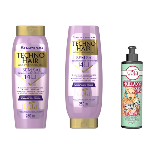 Kit Desamarelador Techno Hair + Matizador Pérola 120ml Gota Dourada