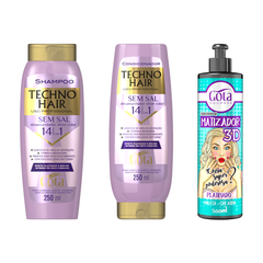 Kit Techno Hair 14x1 Matizador Platinado 300 ml Gota Dourada – Hidratação e Brilho Intenso