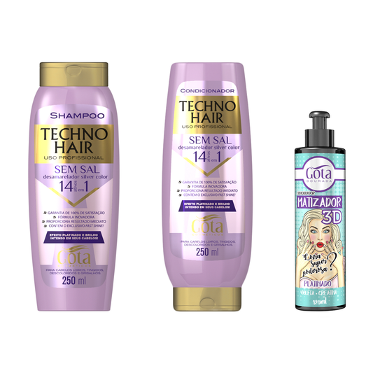 Kit Desamarelador Techno Hair + Matizador Platinado 120ml Gota Dourada