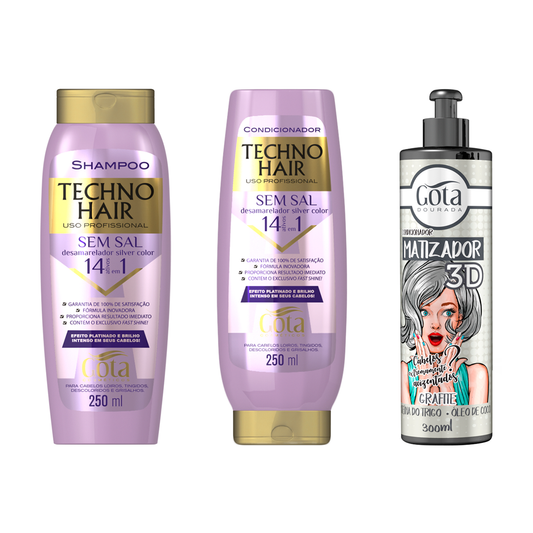 Kit Desamarelador Techno Hair + Matizador Grafite 300ml Gota Dourada