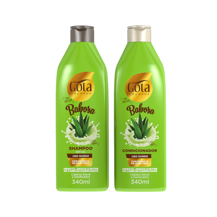 Kit Uso Diário Babosa Gota Dourada Shampoo + Condicionador 340ml
