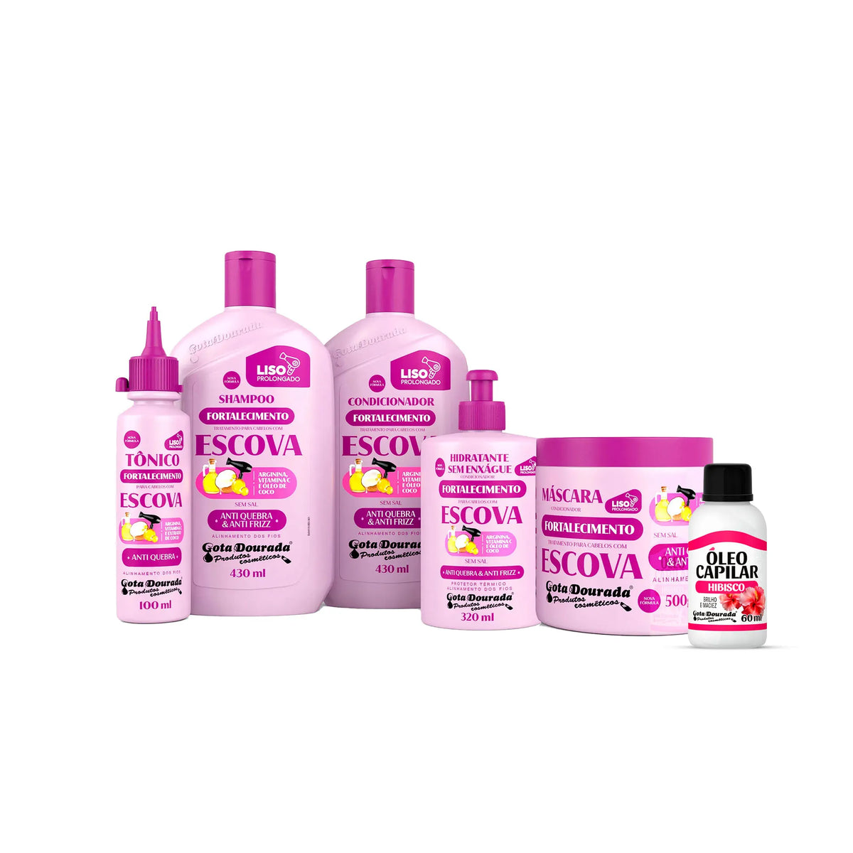 Kit Fortalecimento com Escova Completo Gota Dourada