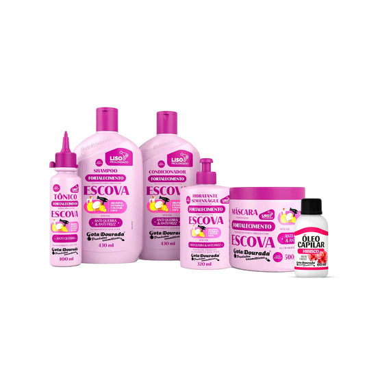 Kit Fortalecimento Para Cabelos Com Escova Gota Dourada + Óleo Capilar de Hibisco