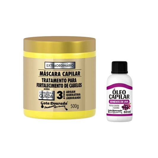 Kit Máscara Fortalecimento Extraordinário + Óleo de Semente de Uva Gota Dourada
