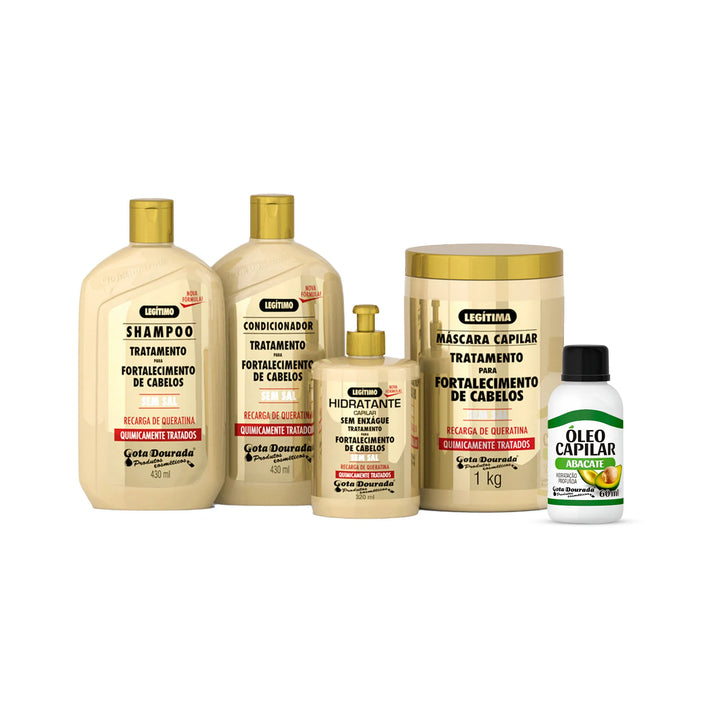Kit Fortalecimento Cabelos Quimicamente Tratados + Óleo de Abacate Gota Dourada