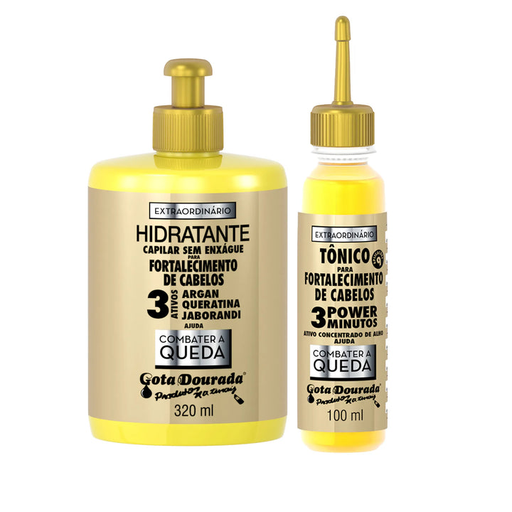 Kit Fortalecimento Extraordinário Gota Dourada – Tônico + Creme Sem Enxágue