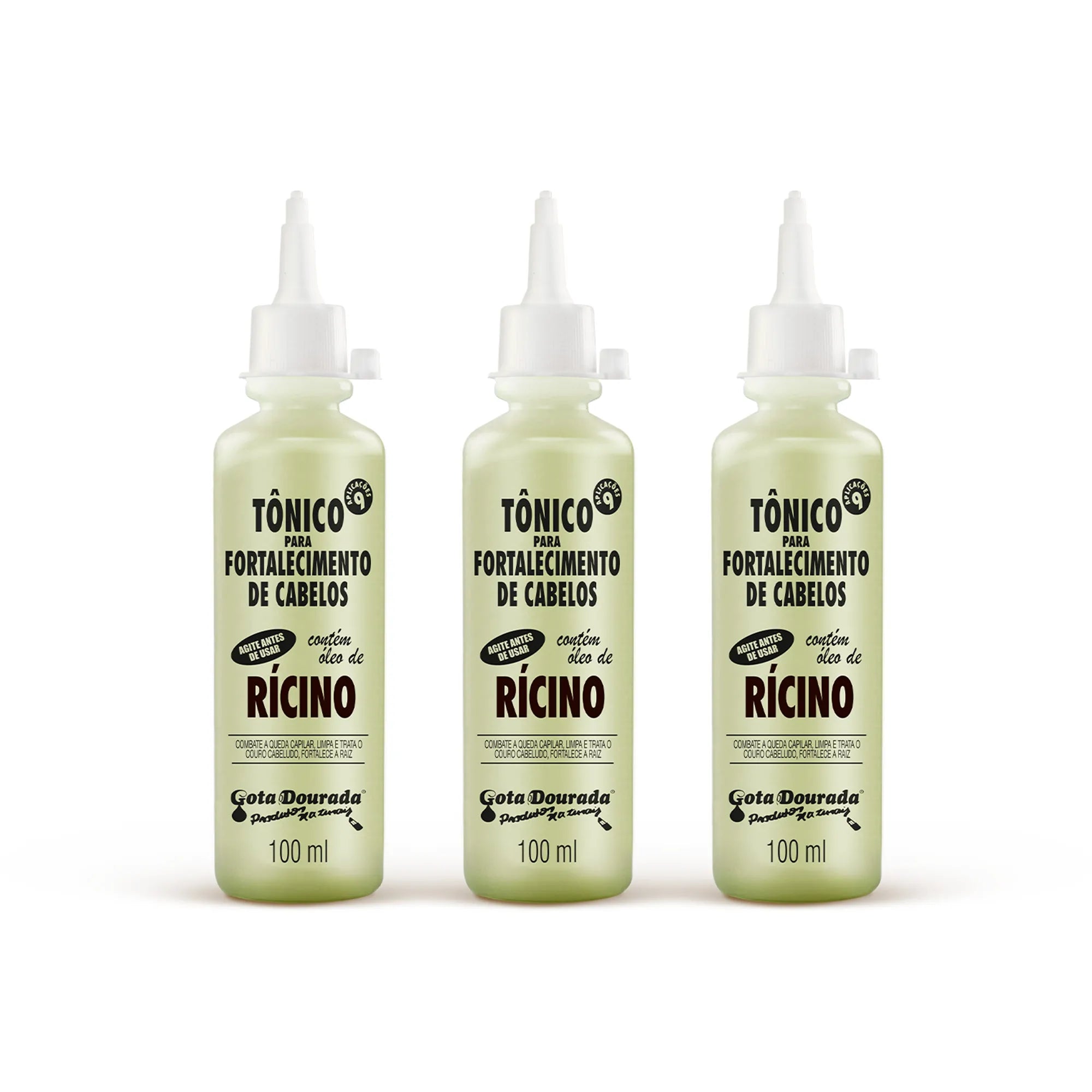 Kit Trio Tônico Rícino Gota Dourada – Fortalecimento e Crescimento dos Fio