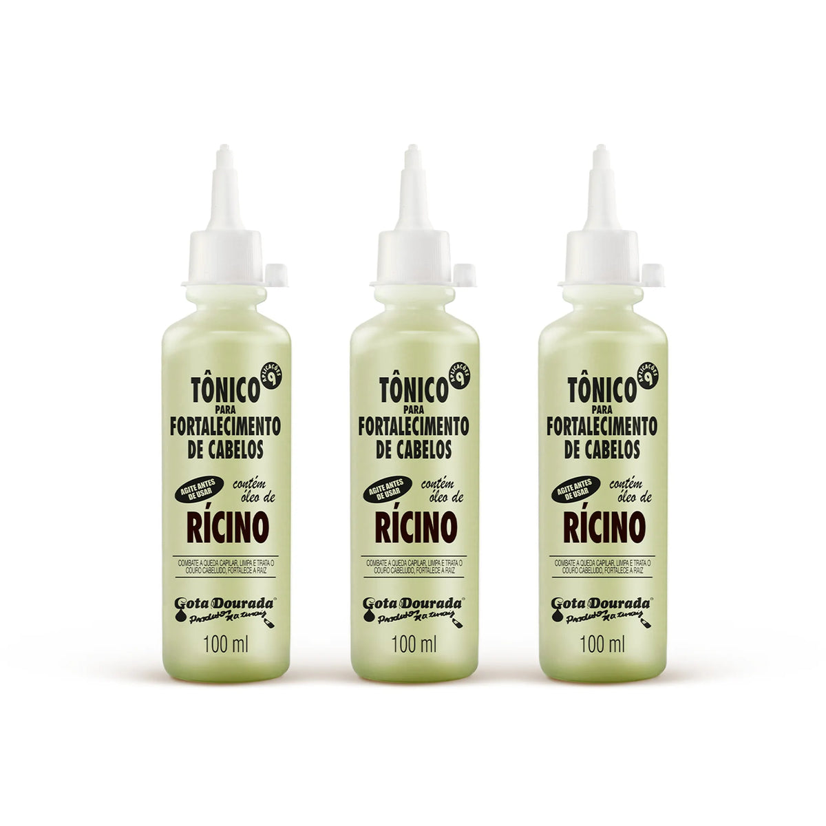 Kit Trio Tônico Rícino Gota Dourada – Fortalecimento e Crescimento dos Fio