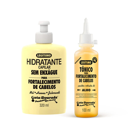 Kit Tônico + Creme Sem Enxague Fortalecimento Tradicional Gota Dourada