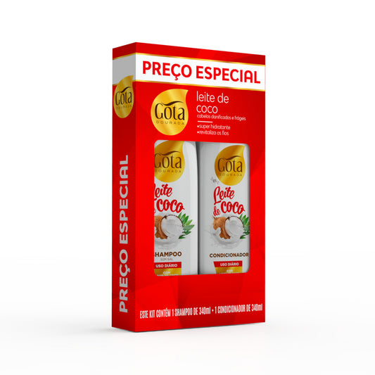 Kit Uso Diário Leite de Coco Gota Dourada Shampoo 340ml + Condicionador 340ml