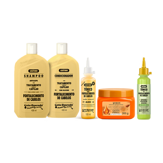 Kit Fortalecimento Capilar Gota Dourada – Shampoo + Condicionador + 2 Tonico + Mascara Gota Phill