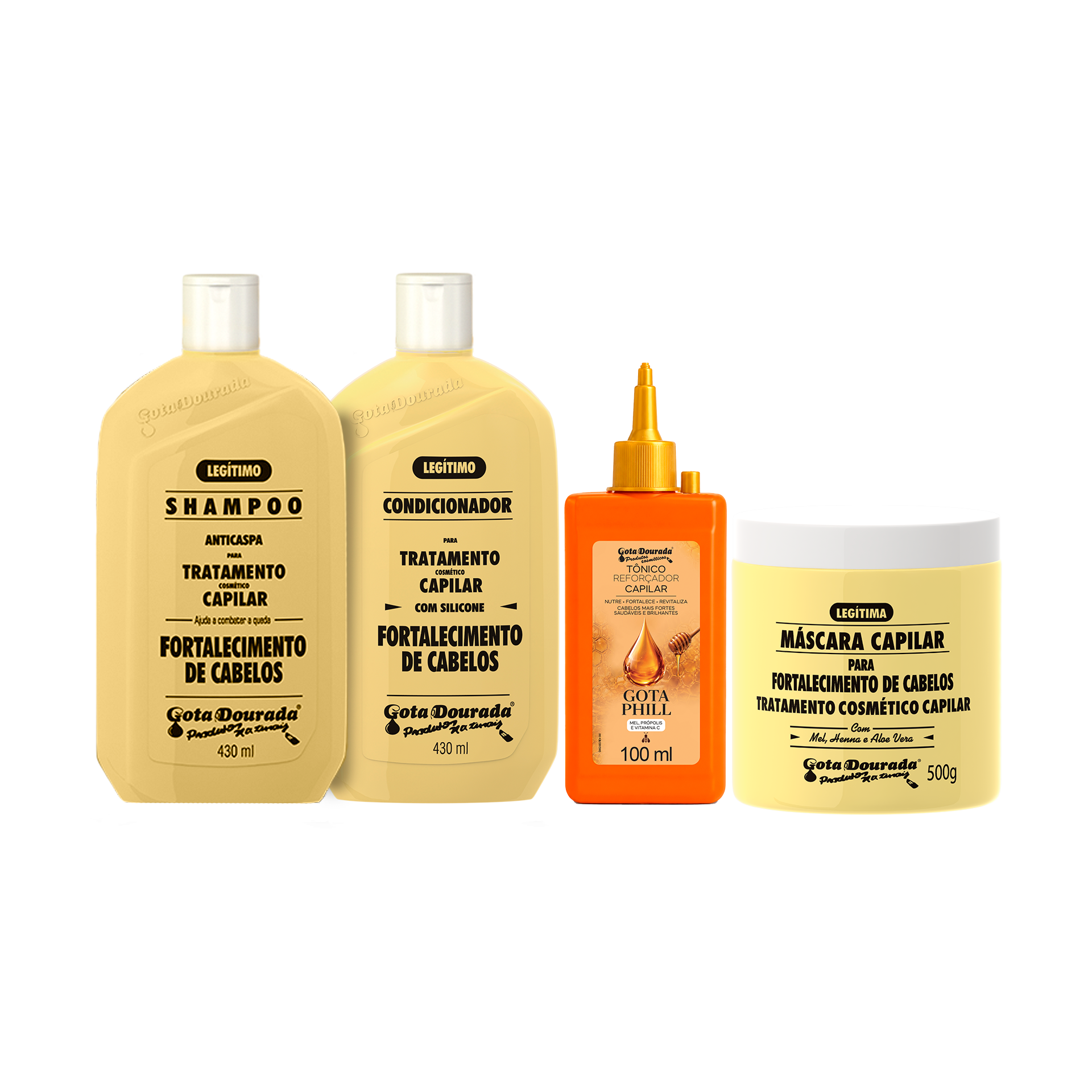 Kit Fortalecimento Capilar Gota Dourada – Shampoo + Condicionador e Tonico Gota Phill