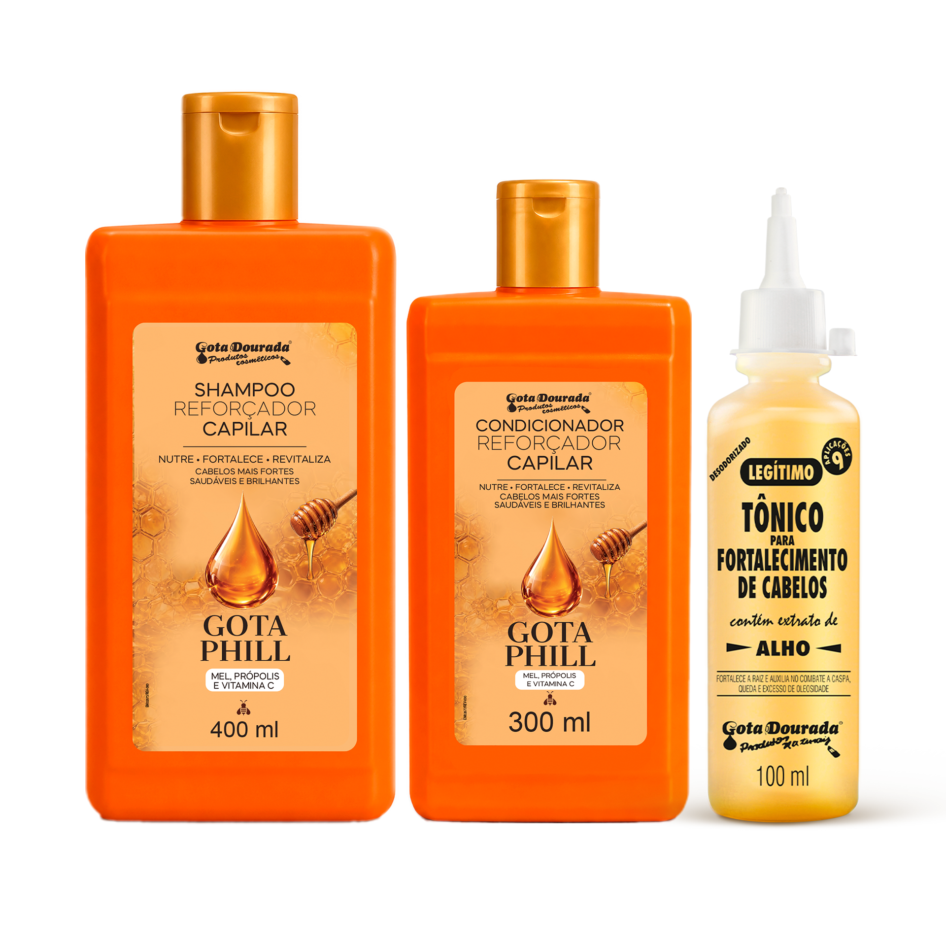 Kit Fortalecimento Capilar Gota Dourada Gota Phill com Shampoo, Condicionador e Tônico Tradicional