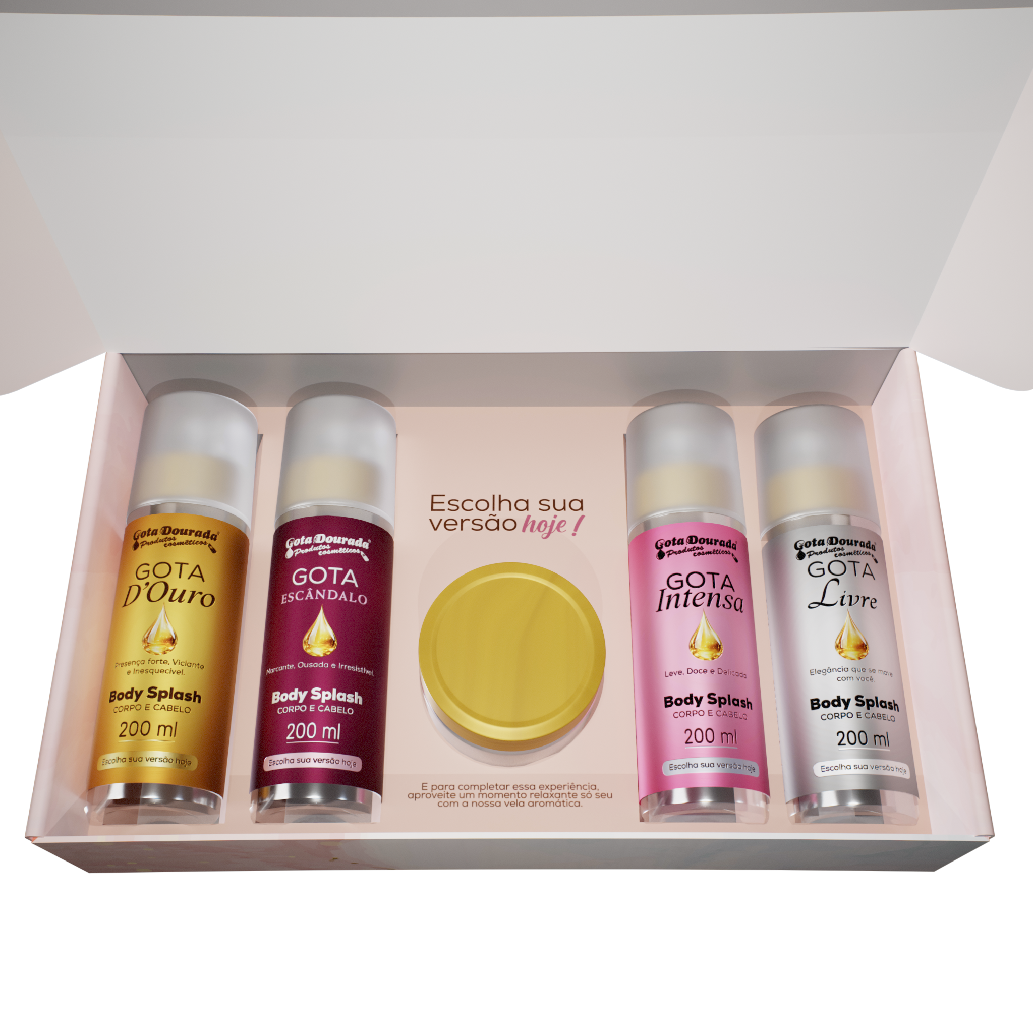 Kit Body Splash + Vela Aromática + Caixa para Presente